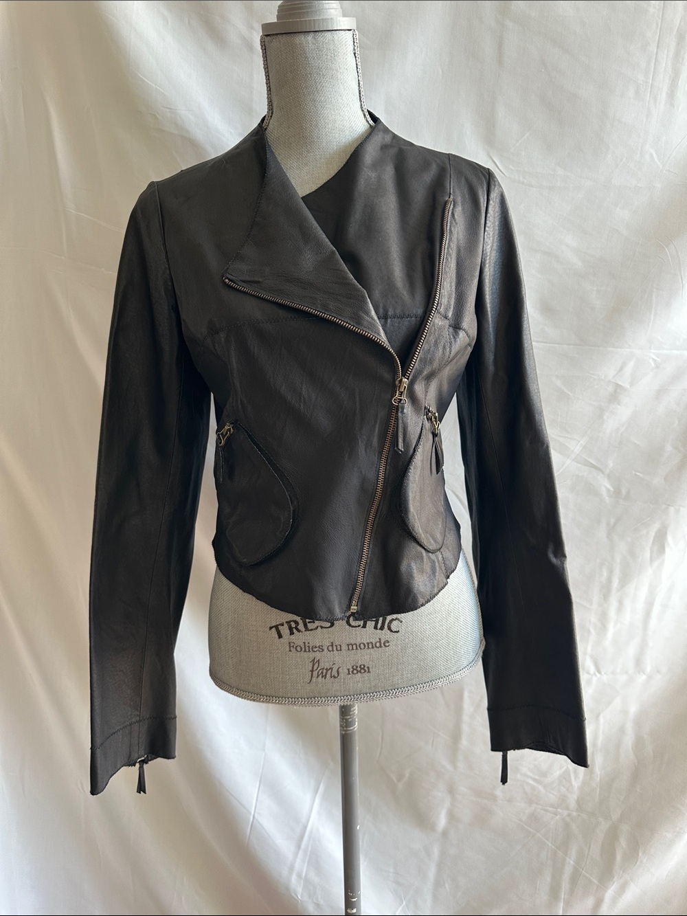 Elevenses Classic Black Lightweight Leather Asymmetric Zip Jacket - Women